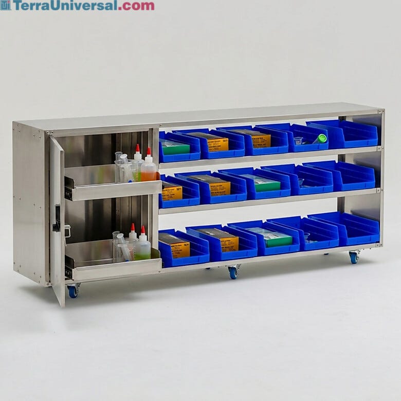 Six swivel casters allow repositioning of the fully loaded cabinet to adapt to changing workflows and cleanroom layouts without disrupting operations  |  1560-50 displayed