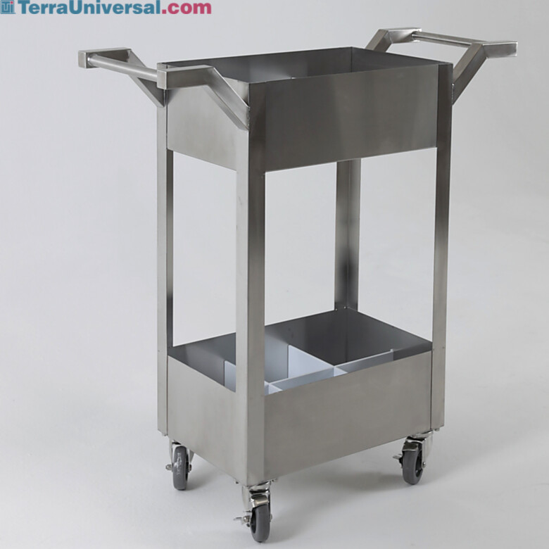 Stainless steel chemical transport cart, dual handle design, removable polypropylene inserts, fits 12 one-gallon jugs (6 on top, 6 on bottom) | 3401-05 displayed