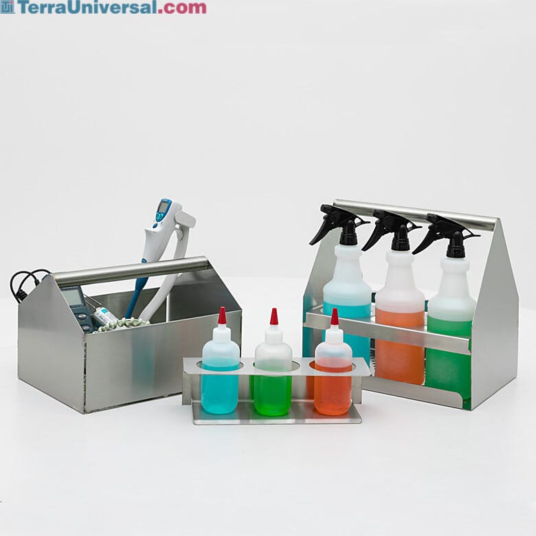 Terra's 304 stainless steel cleanroom supply holders offer versatile compartment sizes for your cleanroom needs  |  4005-PP-05 displayed