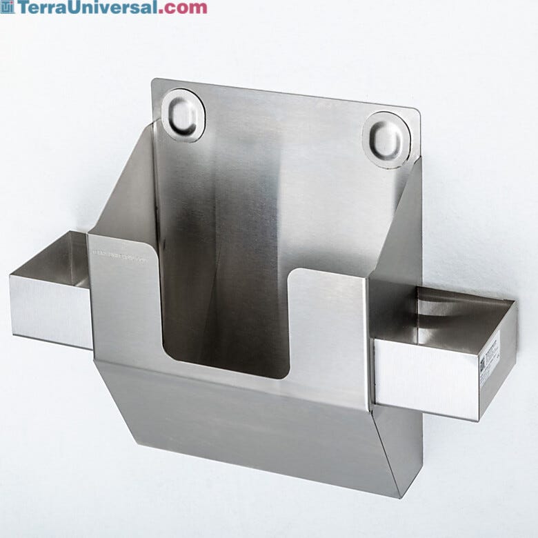 Stainless steel wall-mounted holder for storing bottles and small cleaning supplies | 4955-24 displayed