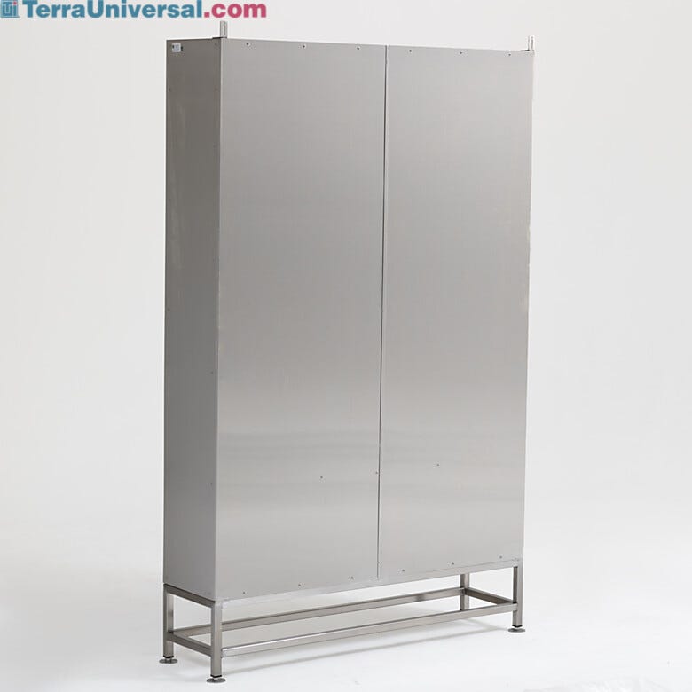 Stainless steel bootie rack backing sheet prevents items from falling out of cubbies  |  3055-23-4814 displayed