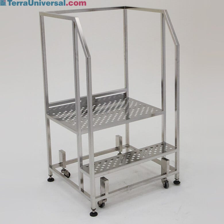 Stainless steel BioSafe two-step stairs with safety rail.  |  2805-63 displayed