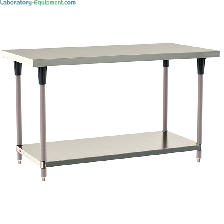 Standard 304 Stainless Steel TableWorx Work Tables with Microban antimicrobial Metroseal Legs and Under Shelf by Metro; additional sizes and mobile options  |  1543-PP-02 displayed