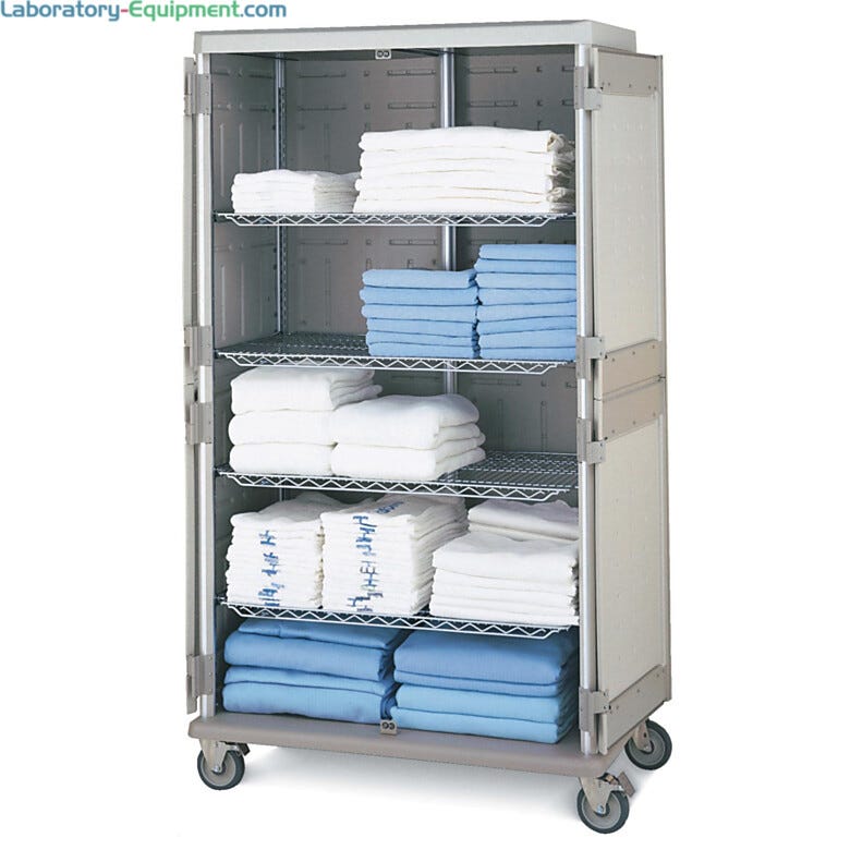 Antimicrobial Double-wide tall mobile cart with quikSLOT inserts for storage of medical linens  |  1306-81 displayed