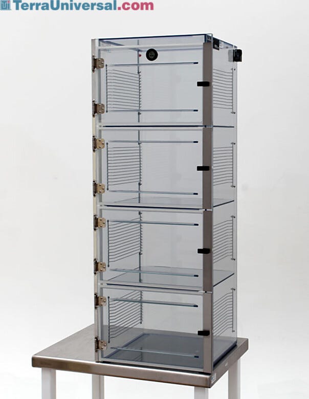 ValuLine® static-safe desiccator cabinet, static-dissipative PVC, 4 chambers with adjustable shelving  |  3949-33C displayed
