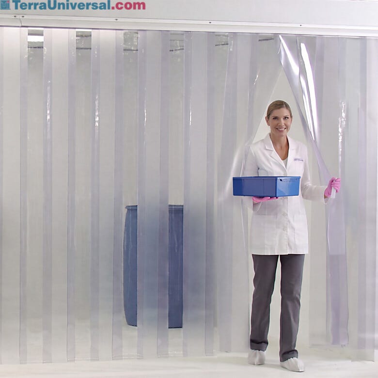 Anti-static PVC strip shields are suitable for all classes of cleanrooms and all levels of process isolation  |  1320S-08 displayed