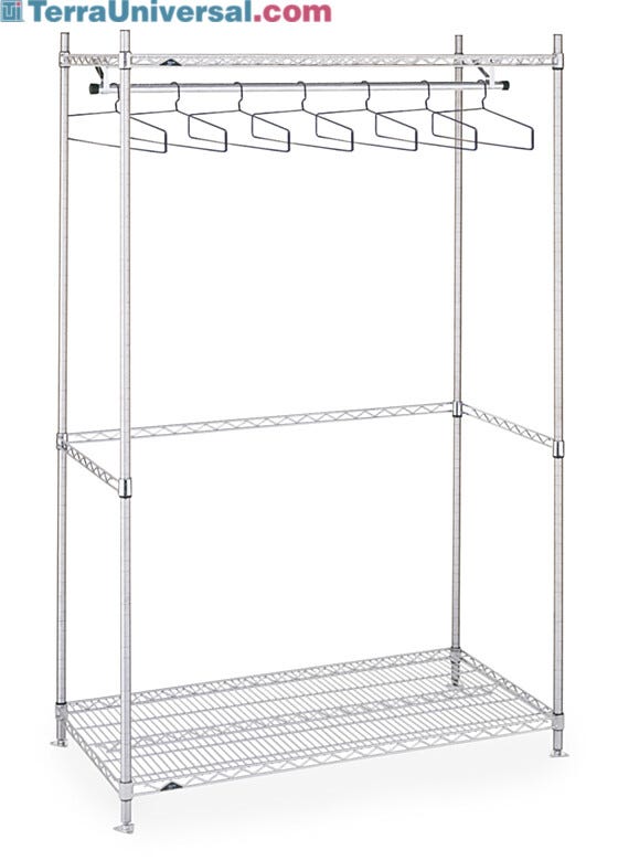Stainless steel Upright Garment Racks provide clean, space-efficient storage of cleanroom frocks, coveralls and other apparel | 2650-16 displayed