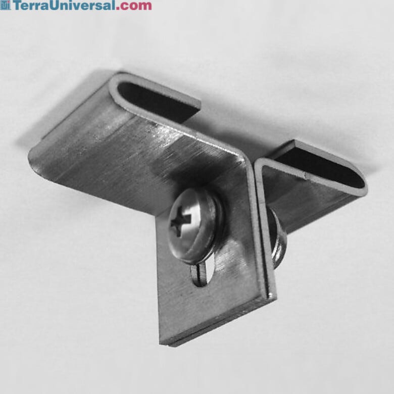 Stainless steel T-bar mount fastens softwall curtain GripTrack to the ceiling grid | 6704-09A displayed