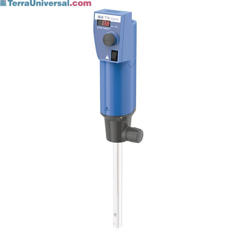 T18 digital Ultra-Turrax disperser features a digital speed display and rotating knob for speed adjustment  |  6924-79 displayed