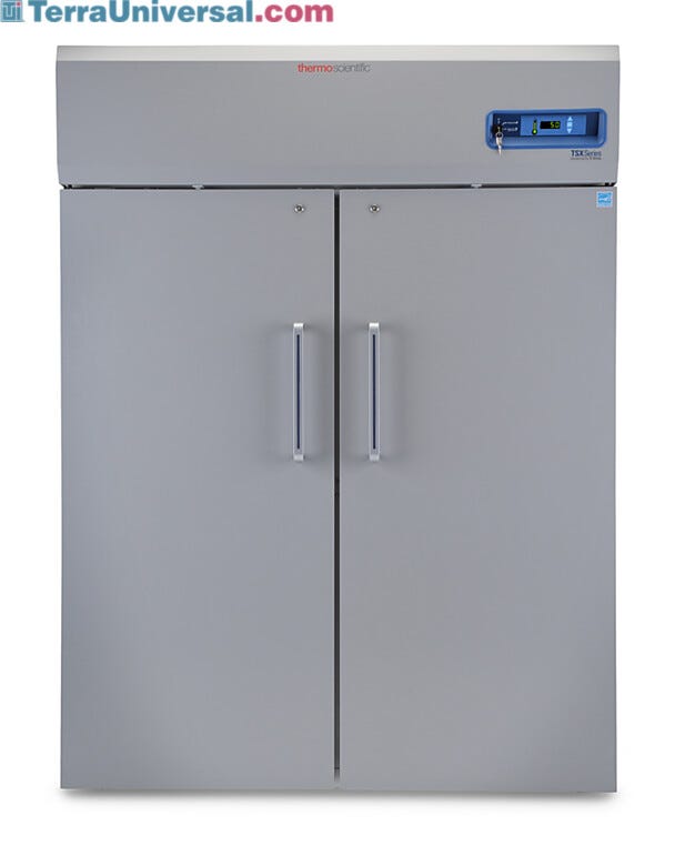 Double-solid door 1447L TSX High-Performance Refrigerator by Thermo Fisher Scientific with 8 shelves and 4 casters; GMP Clean Room Class A/ISO 6 compatible  |  1621-15 displayed