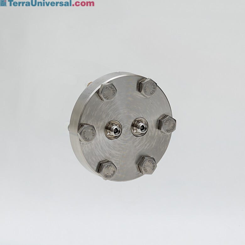 Stainless steel vacuum feedthrough panel with two compression-style 2-pin terminations | 5235-62 displayed