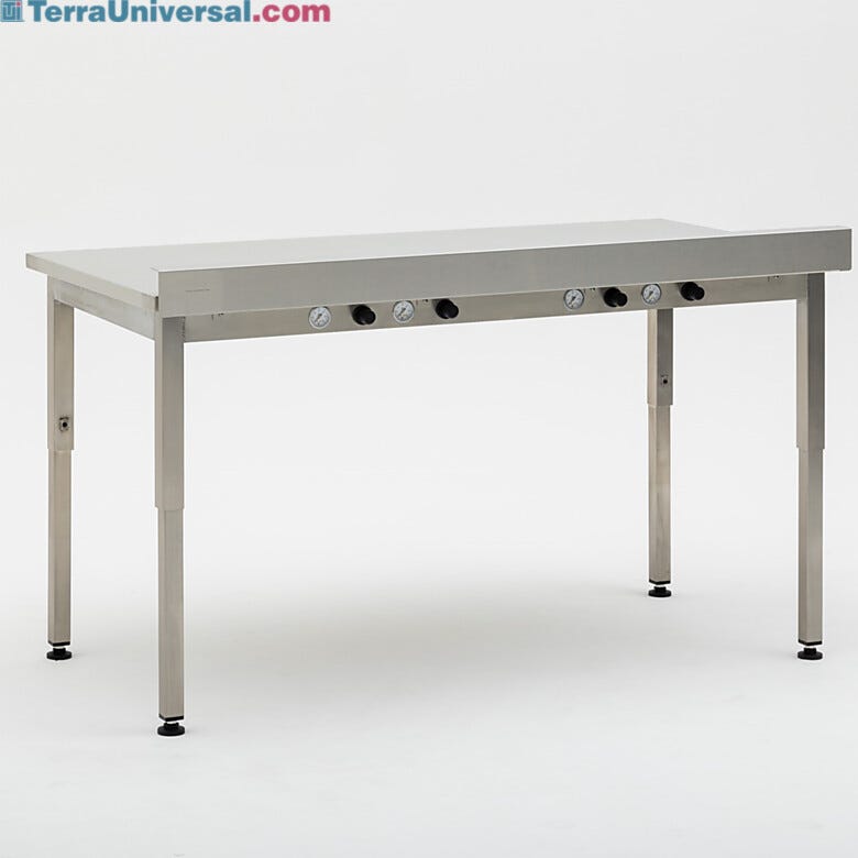 Stainless steel vibration isolation workstation with multiple pressure gauges, height-adjustable legs and leveling feet  |  1570-81A displayed