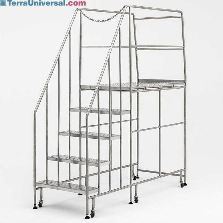 Terra’s BioSafe® 5 step ladder includes an extra-wide top step to provide ample space for safe and comfortable movement | 2805-88B displayed