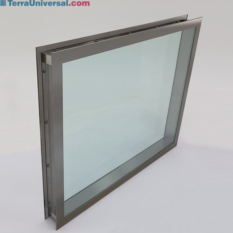 Flush-mounted stainless steel frame holds two window panes in place (specify wall thickness)  |  6603-10 displayed