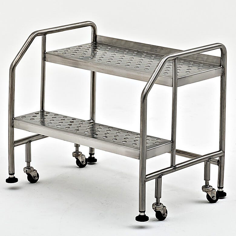 Terra’s BioSafe® 2 step ladder offers a minimized crevice design that streamlines cleaning and limits particle buildup | 2805-83B displayed