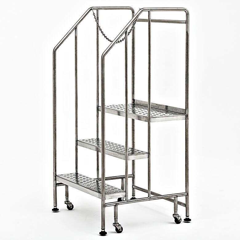 Terra’s BioSafe® 3 step ladder features a design with minimal crevices, making cleaning easier and reducing the accumulation of particles  |  2805-85B displayed