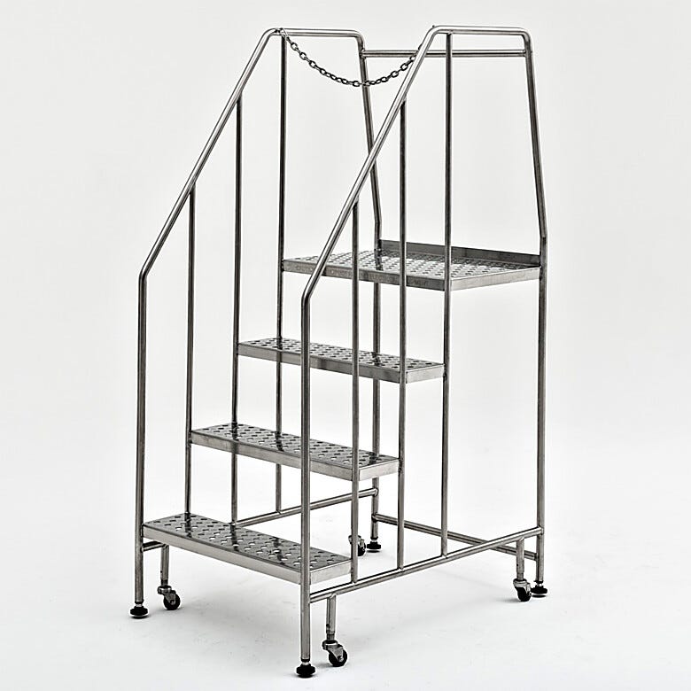 Terra’s BioSafe® 4 step ladder is designed with minimal crevices to simplify cleaning and limit particle buildup  |  2805-86B displayed