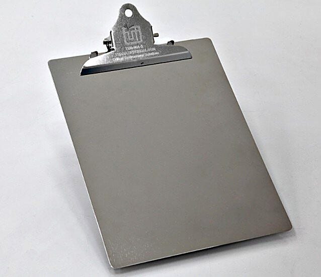 Stainless steel BioSafe® cleanroom clipboard | 1350-00A-2 displayed