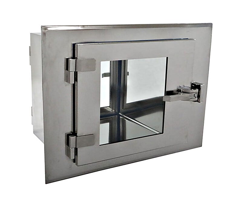 CleanMount® BioSafe® Pass-through mounts flush against cleanroom wall to prevent dust accumulation | 2636-74C displayed