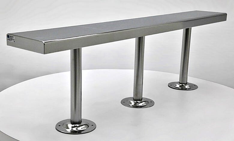Stainless steel solid-top gowning bench includes posts for floor mounting | 1530-17-2 displayed