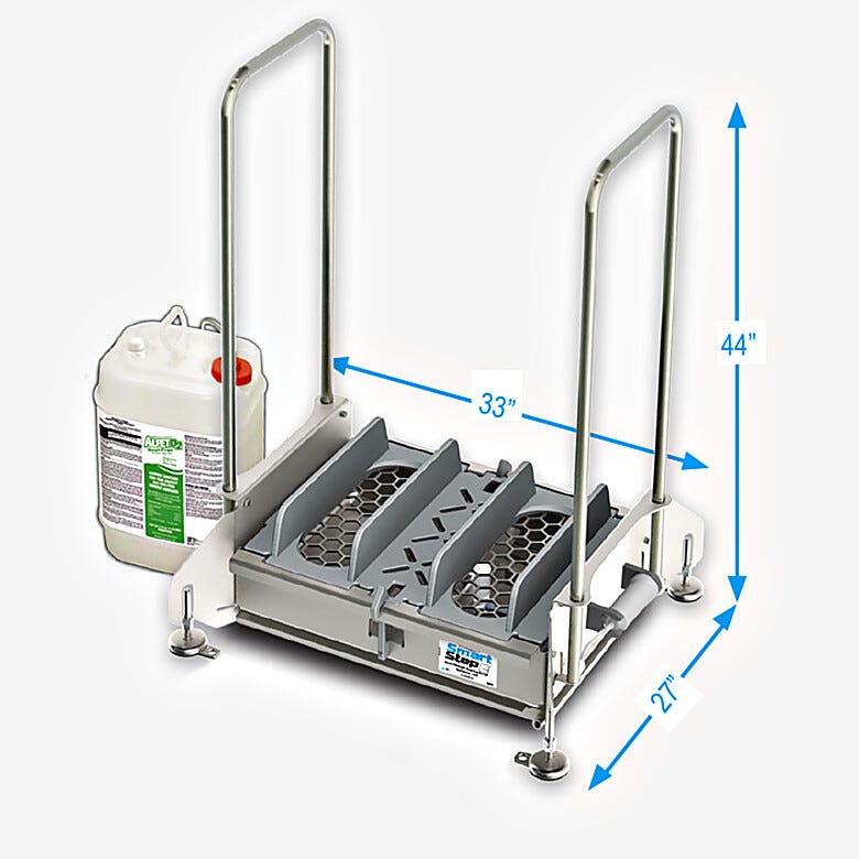 HACCP SmartStep2™ walk-through sanitizing unit by Best Sanitizer uses compressed air to spray surface sanitize  |  5608-14 displayed
