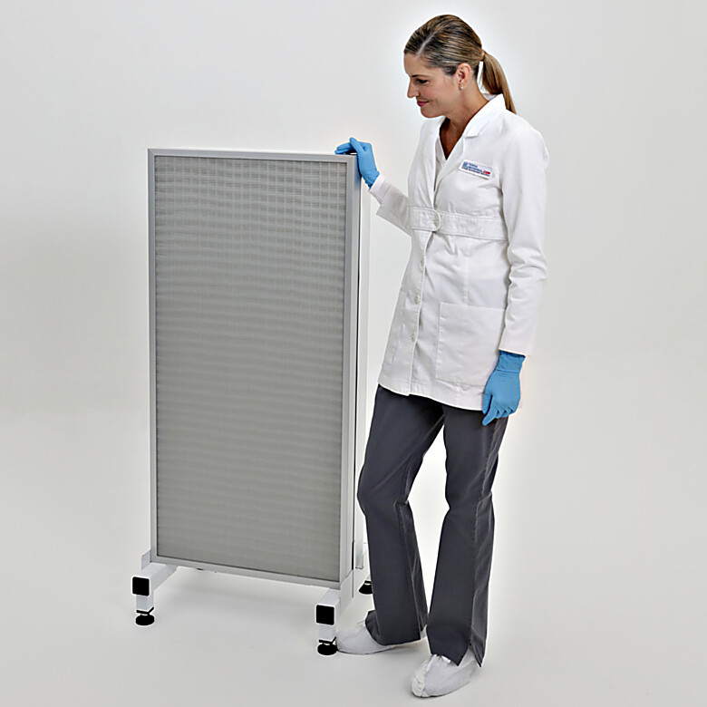 Front side of horizontal HEPA filtration system; 1 FFUs mounted on a base stand