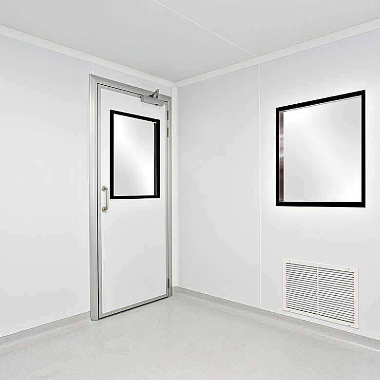 Modular cleanroom wall panel composed of an aluminum honeycomb core with uPVC steel shell provide a stick-built aesthetic | 6603-66 displayed