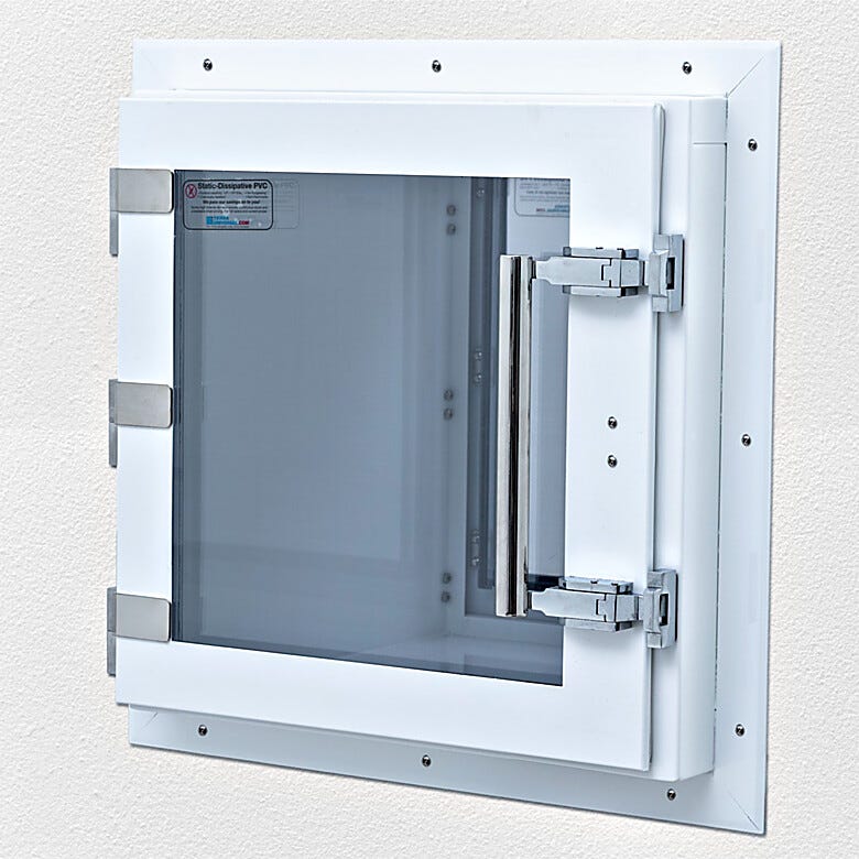 Wall-mounted pass-through ideal for cleanroom applications demanding safe, efficient, and contamination free transfer of cleanroom components | 1991-76E displayed