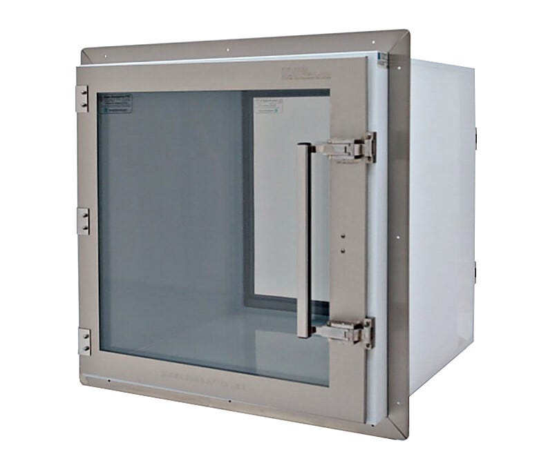 Polypropylene pass-through chamber with non-dissipative PVC viewing windows.  |  1992-27D displayed