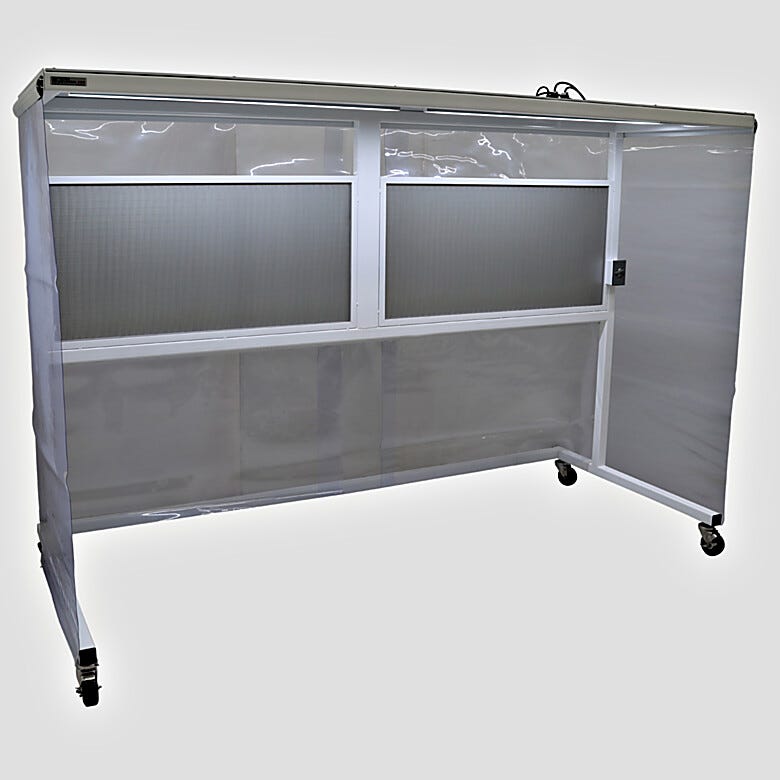 Portable horizontal CleanBooth, three-sided Softwall enclosure and polypropylene ceiling, laminar flow of HEPA-filtered air and castered frame with locking brak | 1870-21 displayed