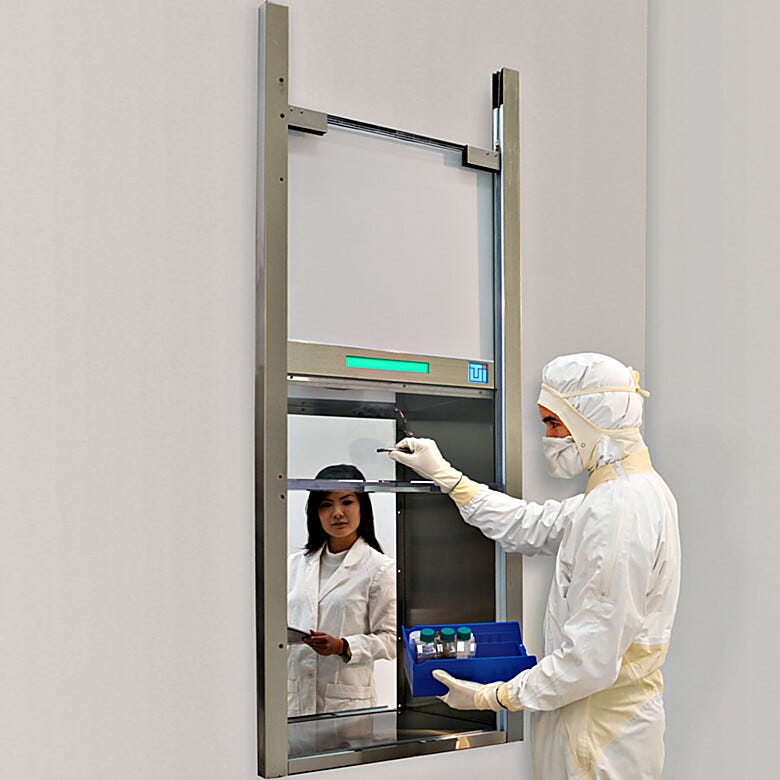 Slide-up door Smart Pass-Through with interlocked doors allows contamination-free parts transfer without door swing requirements | 2635-46 displayed