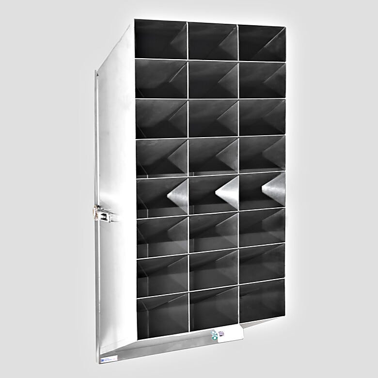 Detachable BioSafe® safety glasses holder with 24-compartments in 304 stainless steel, wall-mount, 10.1