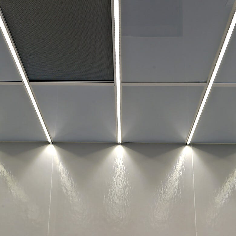 Double stacked cleanroom LED strip lights installed to the ceiling of a cleanroom | 3800-40A displayed