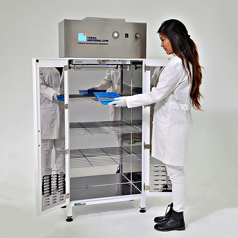 UV Sterilization cabinet with HEPA filtration and mirrored stainless steel interior | 6081-05B displayed