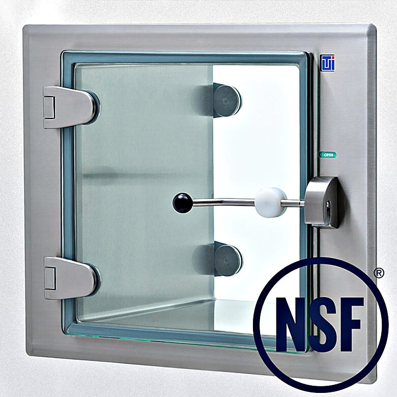 Full glass pass-through door offers full chamber visibility, with detachable stainless steel hinges and latch arm for easy cleaning and replacement | 2627-13 displayed