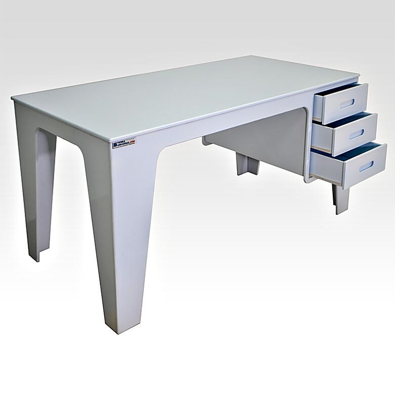 All-polypropylene white work table with 3 integrated left-side drawers  |  7018-41 displayed