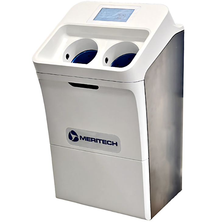 CleanTech EVO Wall Automated Handwashing Station by Meritech removes more than 99% of dangerous pathogens in 12 seconds; #CT-EVO-W includes hygiene solution | 1017-61 displayed