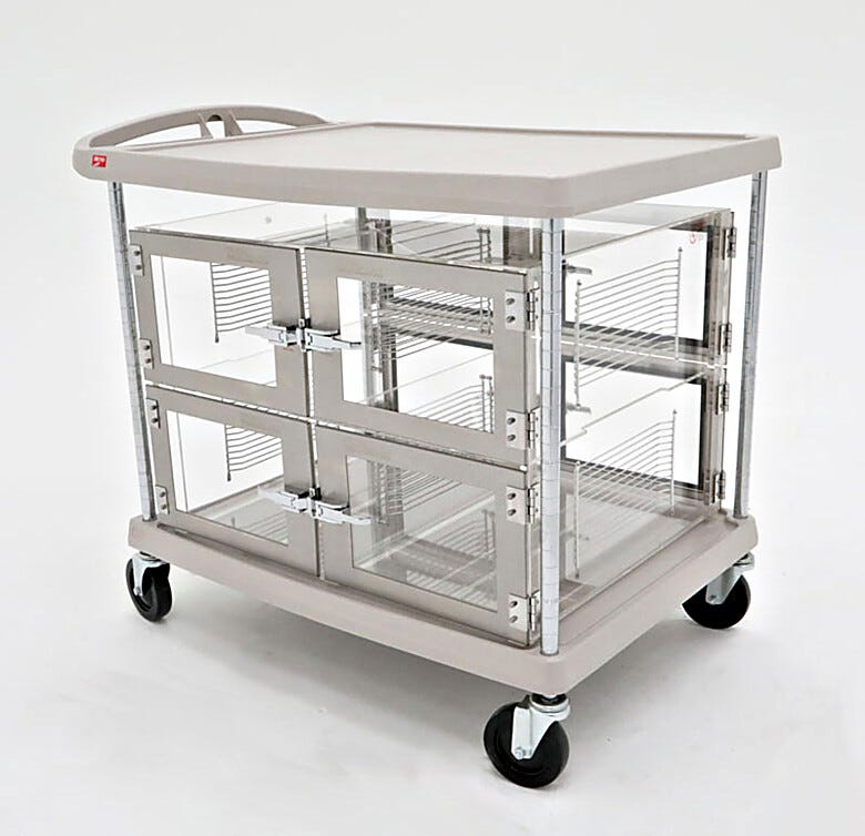 This Desicart is a four chamber, two tier mobile Acrylic desiccator with a Stainless Steel and ABS plastic frame.  |  4002-50B displayed