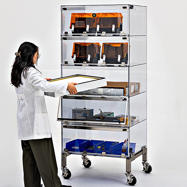 Extra wide desiccator cabinet with doors swinging down, used for maximum storage where recovering low-humidity set-point is not critical. | 9130-73 displayed