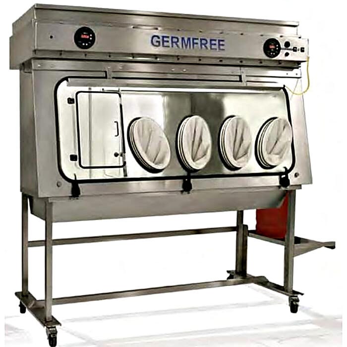Germfree’s VersaFlow™ Compounding Aseptic Isolator features all-stainless steel construction and oval glove ports (4-port model shown)  |  5607-21 displayed