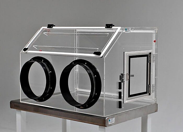 Acrylic ValuLine® portable glove box provides a low-humidity, low-particle environment | 3308-50 displayed