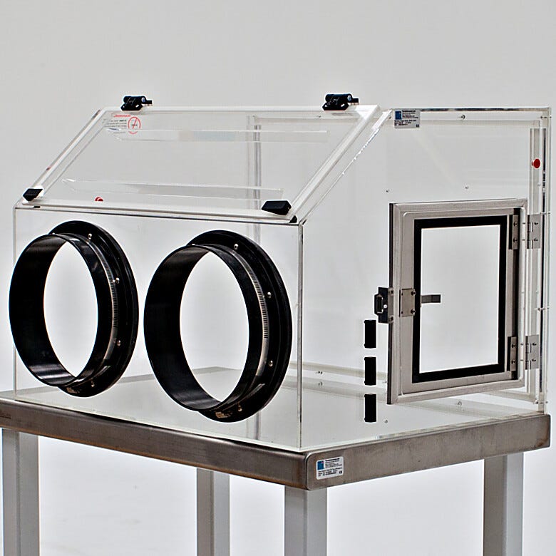 Static-Dissipative PVC ValuLine® Portable Glovebox maintains a low-humisity environment to protect moisture-sensitive parts | 3308-52 displayed