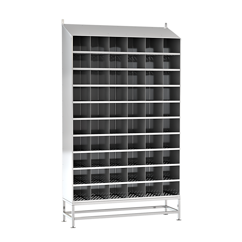 Stainless steel cabinet for storage of tools, hardware, and components rated to at least ISO 6  |  9595-02 displayed