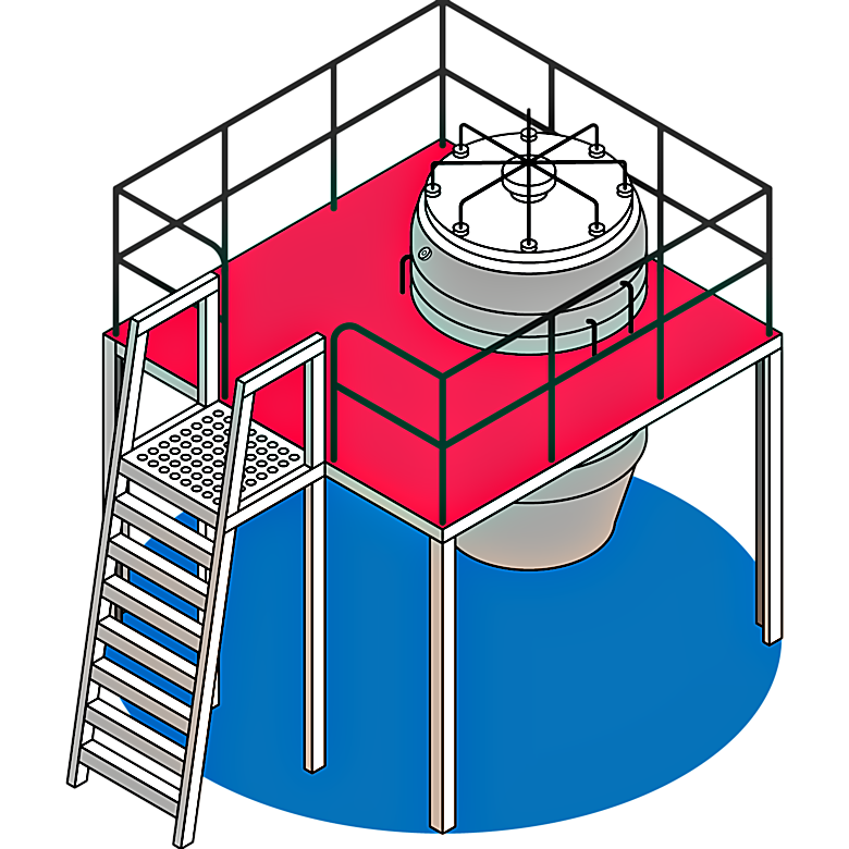 90° Stainless Steel Access Ladder for Process Equipment and Storage Vessels