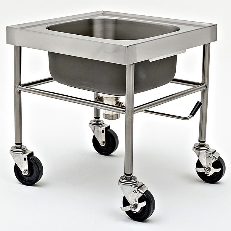 Cleanroom mobile sink with stainless steel construction resists corrosion and chemical damage in wet areas  |  1373-64 displayed