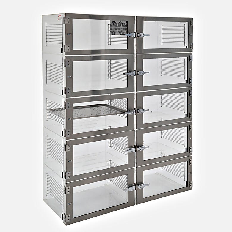 IsoDry nitrogen desiccator cabinet, acrylic, 10 chambers with automatic RH control | 3950-36F-ISO | 3950-38F-ISO displayed