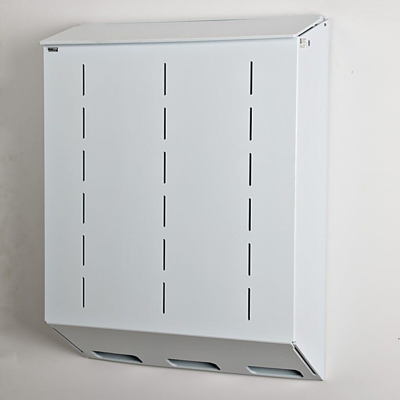 Polypropylene glove holder with 3 compartments, wall mount design and no catch basin, 24