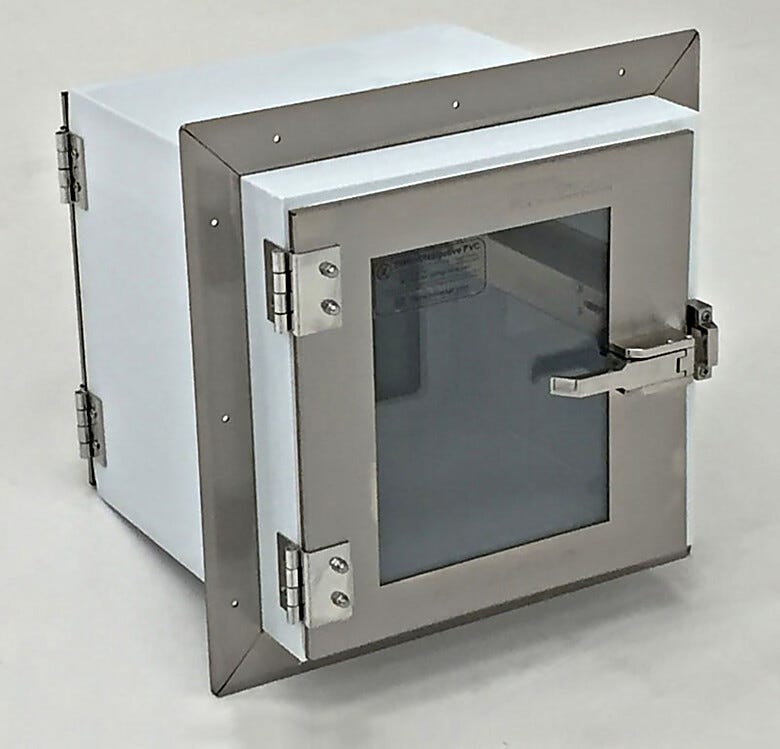 Polypropylene pass-through chamber provides strength and broad chemical resistance; interlock prevents cross-contamination  |  1992-26D displayed