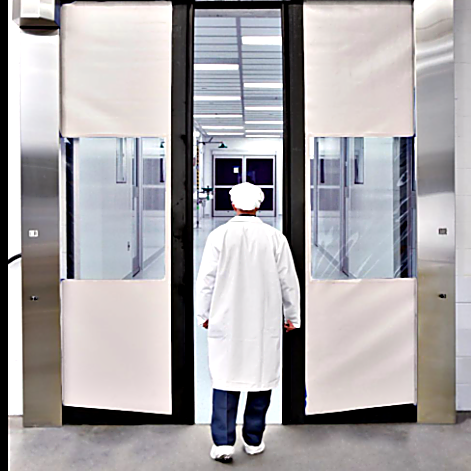 The Rite-Hite ISO-Clean® split door enables rapid, seamless access into controlled cleanroom spaces