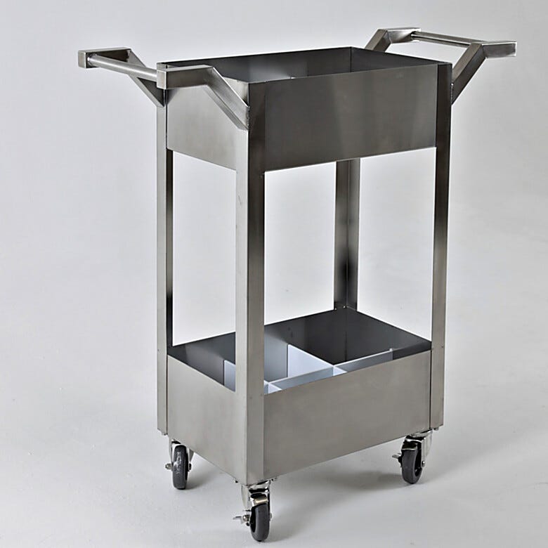 Stainless steel chemical transport cart, dual handle design, removable polypropylene inserts, fits 12 one-gallon jugs (6 on top, 6 on bottom) | 3401-05 displayed